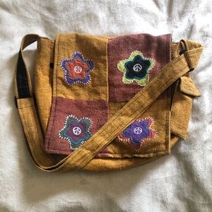 Mustard yellow peace sign detail boho crossbody